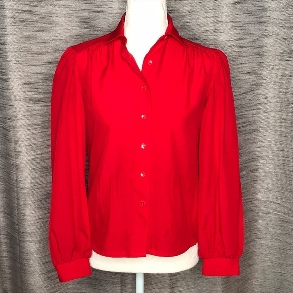 JUDY BOND RED LONG SLEEVED PUFFY BLOUSE SIZE 4 VINTAGE - Picture 1 of 8